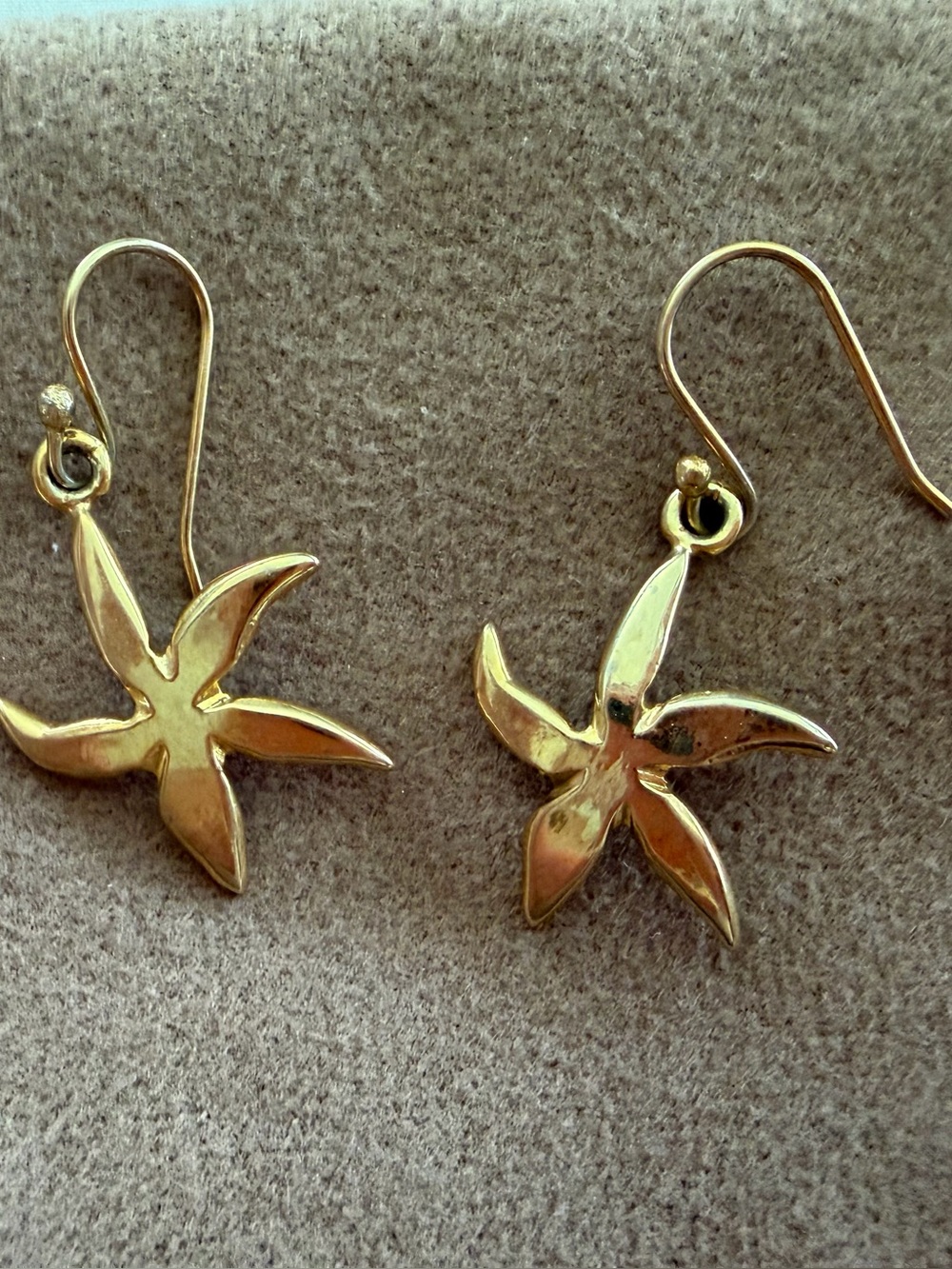 Gold Plated Starfish Dangle Earrings Coastal Chic